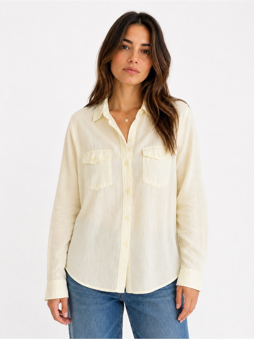 Banana Republic light yellow,‎ Soft Washed Shirt. Linen Cotton Blend